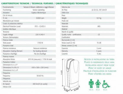 Asciugamani elettrico a parete Tornado Protech BF in plastica bianco