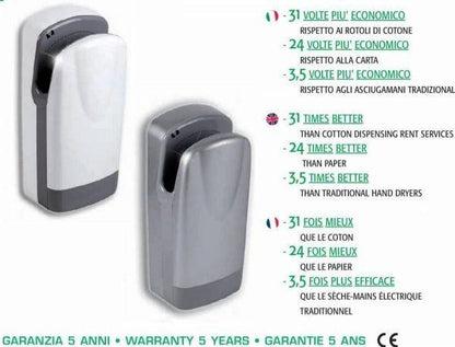 Asciugamani elettrico da parete - Tornado Protech SF plastica grigio