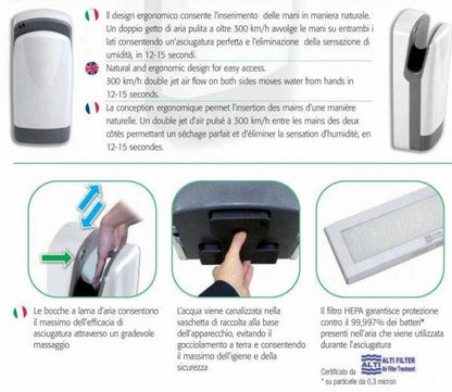 Asciugamani elettrico da parete - Tornado Protech SF plastica grigio