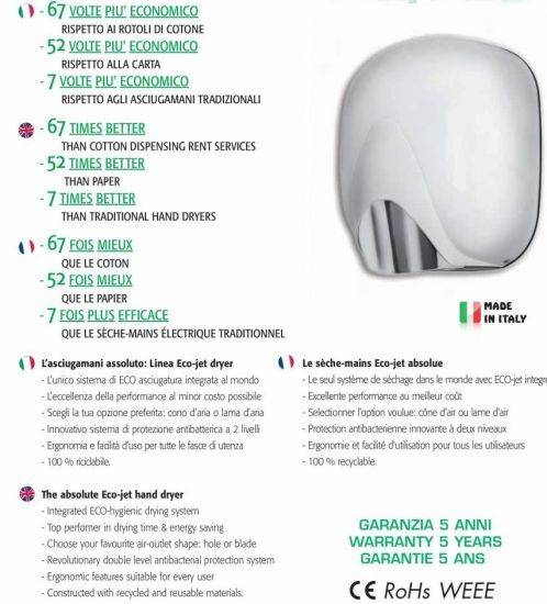 Asciugamani elettrico Ecostream abs 550 eco colore bianco