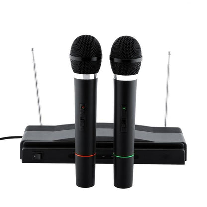 PROFESSIONELLES KABELLOSES MIKROFON-SET MIT VHF-ZENTRALBASIS, ZWEIKANALIG, FÜR KARAOKE