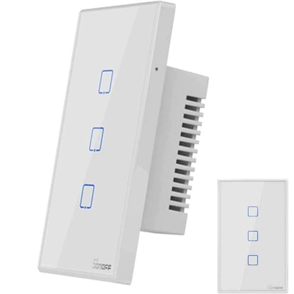 Sonoff Interruttore Smart Wifi 3 Canali Alexa Google In Vetro Scatola 503 Bianco