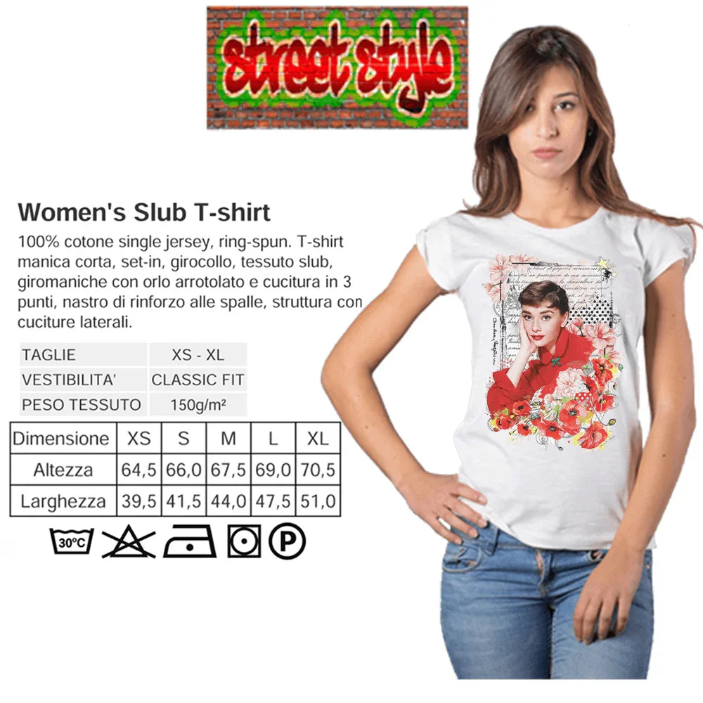 T-shirt Audrey Floral 100% Cotone Bio - STREET STYLE