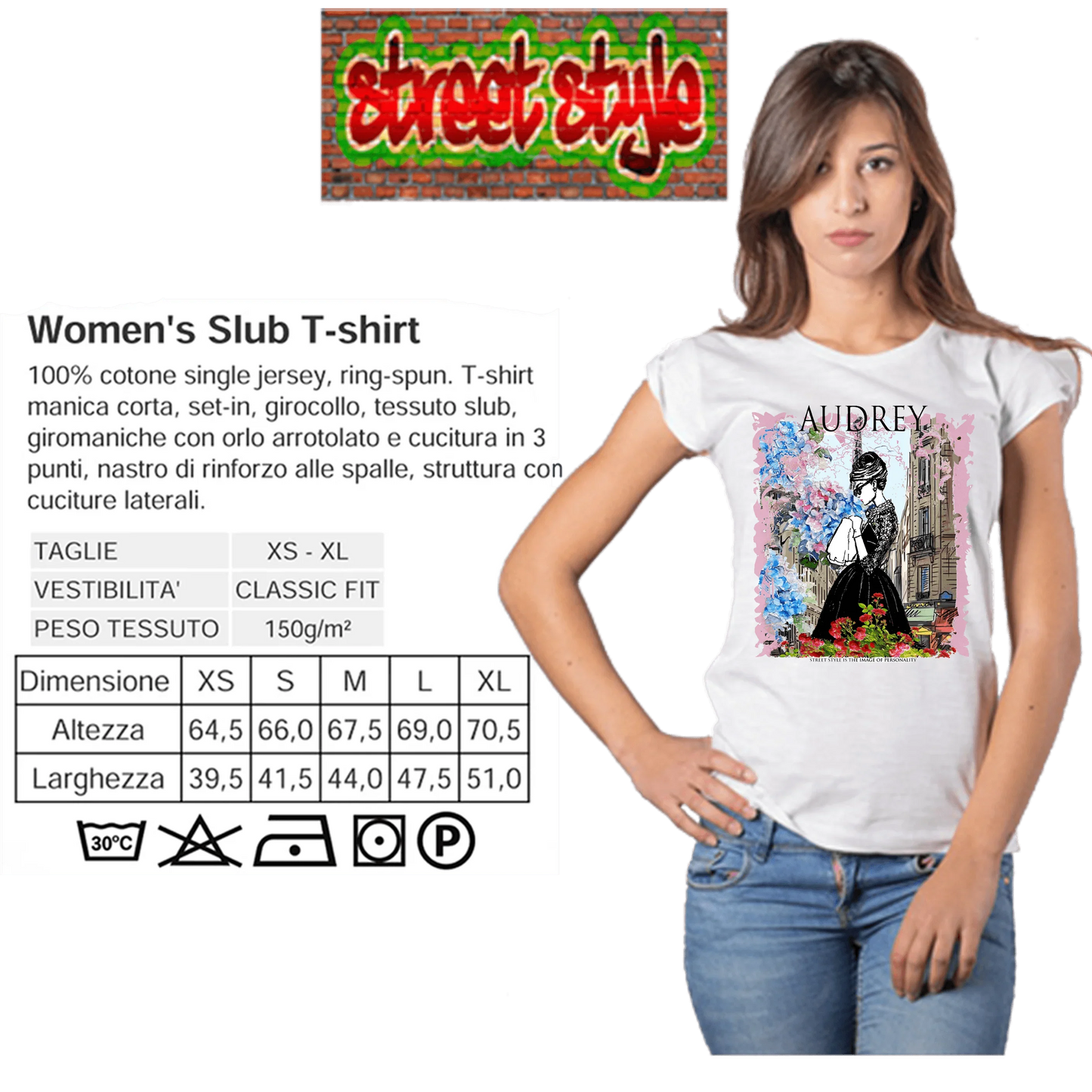 T-shirt Audrey Hepburn Donna Slub - Cotone Bio