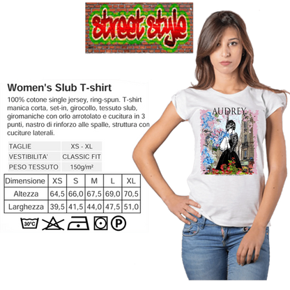 T-shirt Audrey Hepburn Donna Slub - Cotone Bio