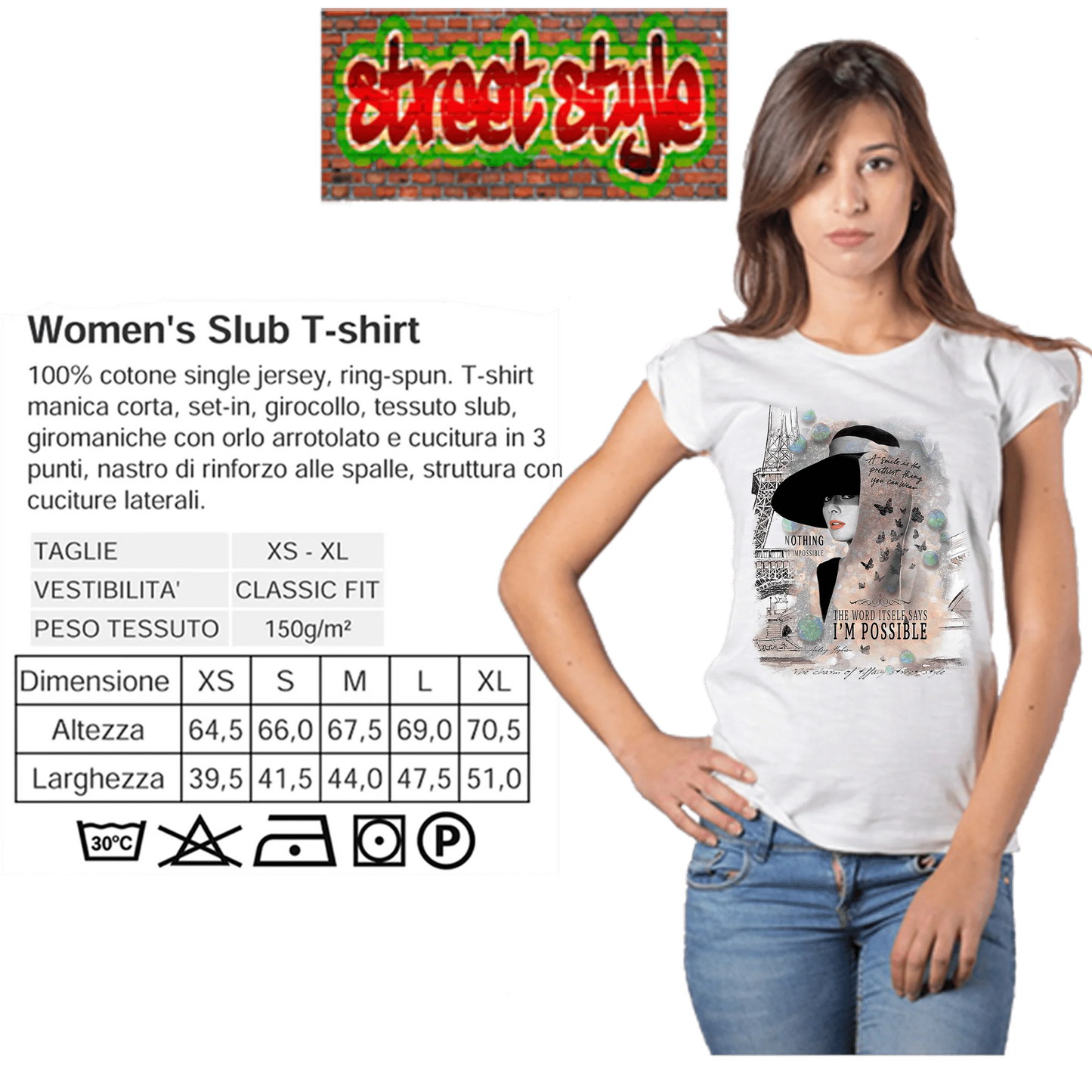 T-shirt Audrey Hepburn Donna Slub - Cotone Bio