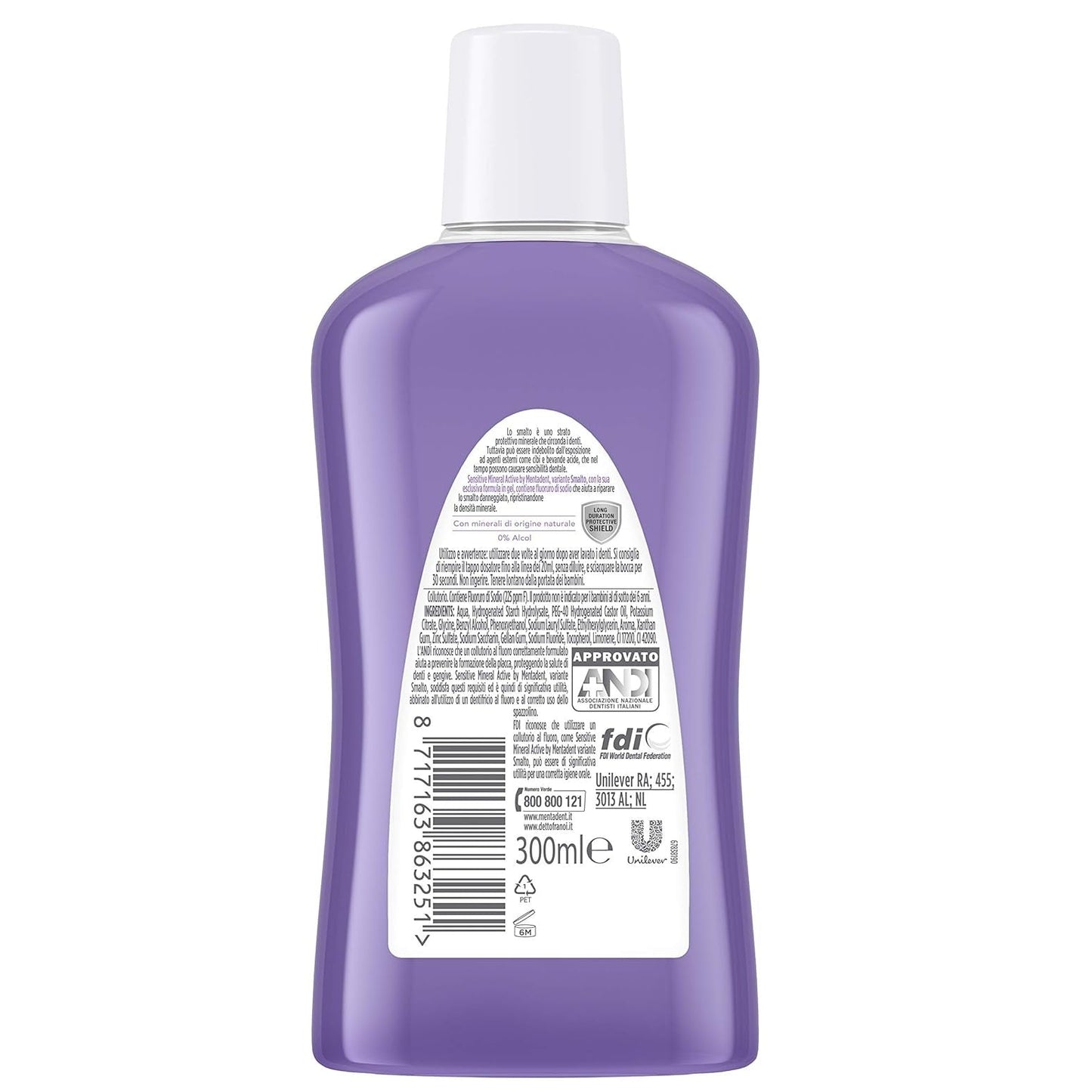 Mentadent Collutorio Sensitive Mineral Active con Fluoro per Smalto Denti 300ml