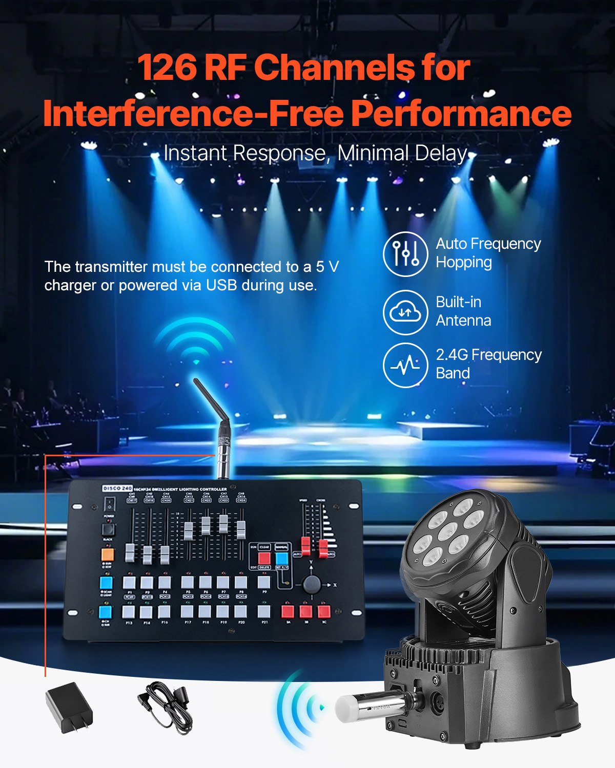 Kit DMX wireless 2,4 GHz – 1 trasmettitore e 3 ricevitori