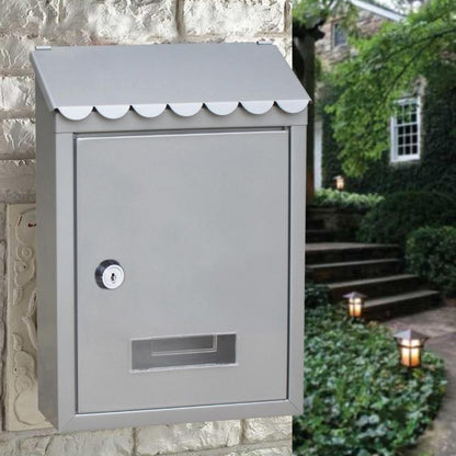 WANDBRIEFKASTEN MIT ABDECKUNG UND NAMENSSCHILD | GRAU