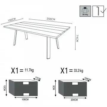Tavolo Nevis 200 x 100 con Struttura in Alluminio Spazzolato e Piano in Teak Riciclato