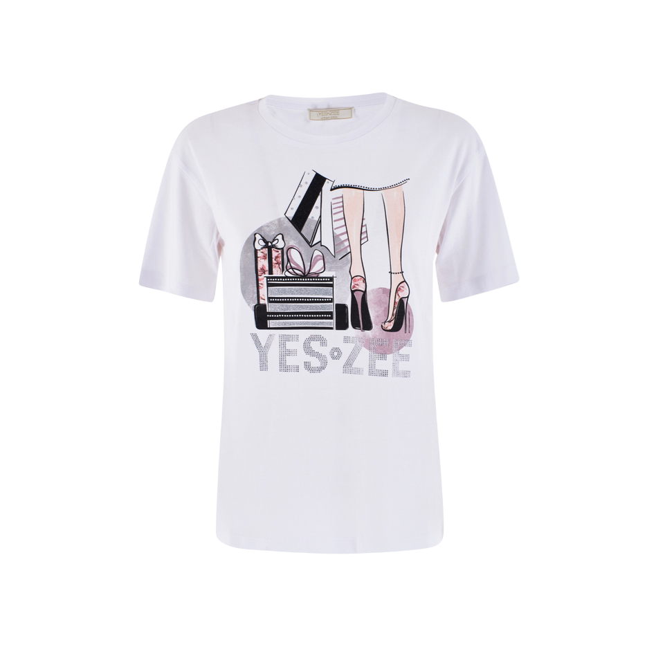 Yes Zee T-Shirt Donna Stampa REGALI 1441 Bianca T269 S100 0101
