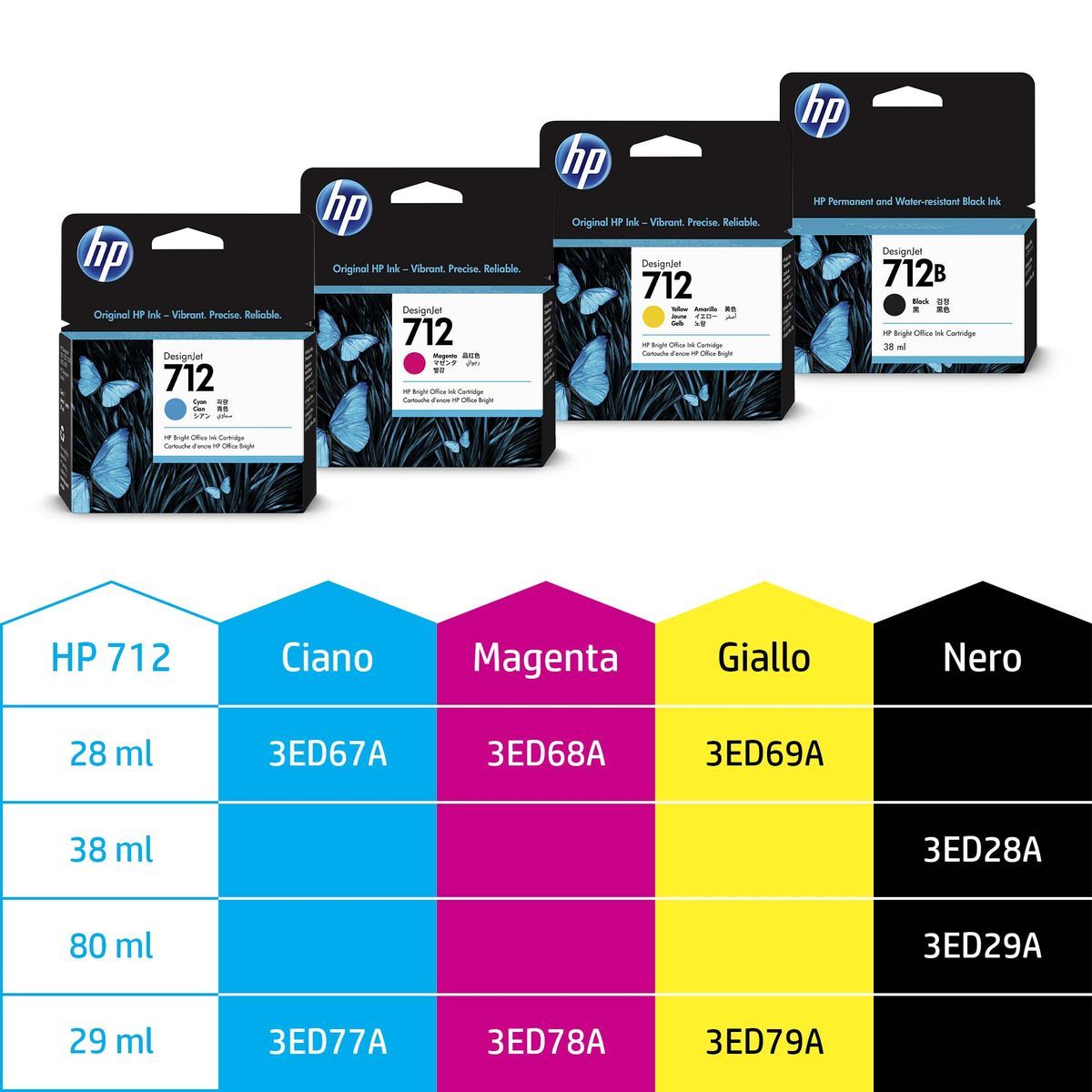 HP Cartuccia di inchiostro giallo originale DesignJet 712 da 29 ml [3ED69A]