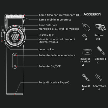 Vgr Salon Series V-001 Rasoio Tagliacapelli Professionale Clipper Barba Display