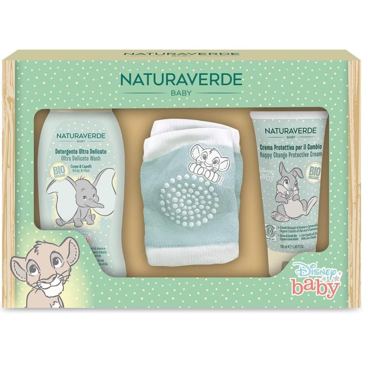 Naturaverde Disney Baby Geschenkset mit 200 ml Reinigungsgel, 100 ml Creme und Knieschoner