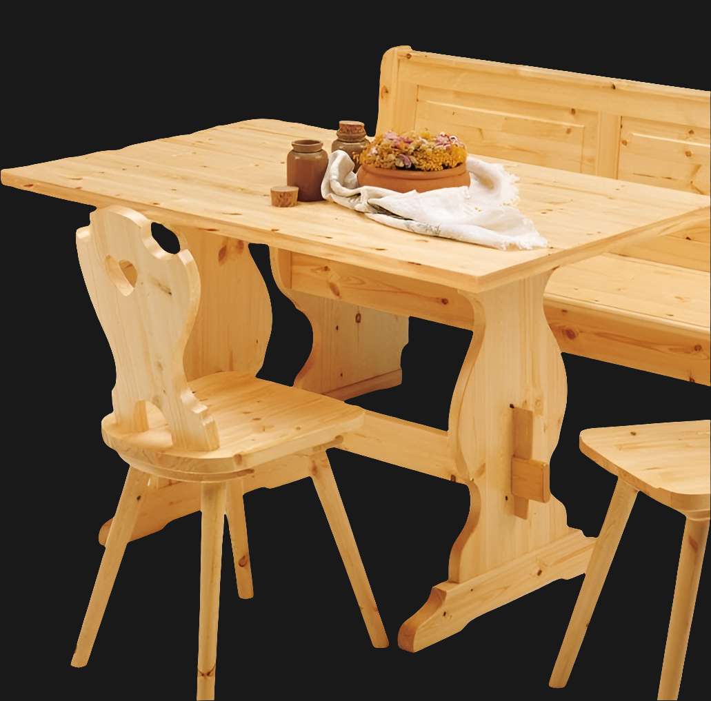 Giropanca Angolare Pino + Tavolo + Sedie - Arredo Pub Ristorante Rustico Contract + allunga