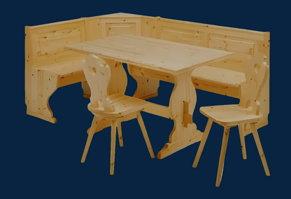 Giropanca Angolare Pino + Tavolo + Sedie - Arredo Pub Ristorante Rustico Contract + allunga