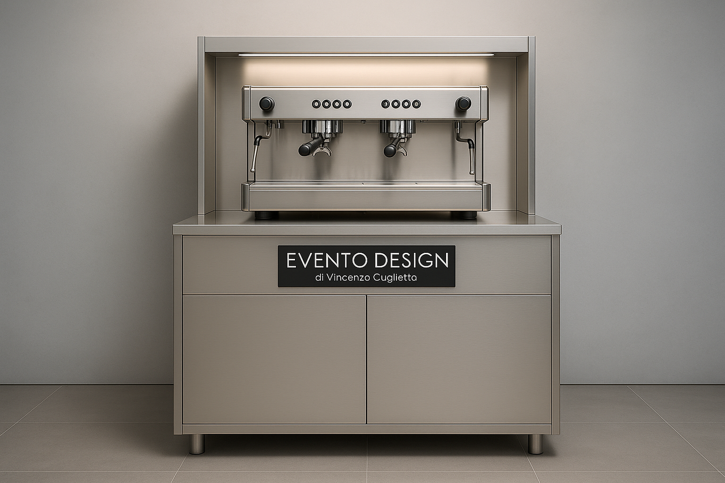 TAVOLO INOX AISI 304 PER MACCHINA CAFFÈ - 2 VANI A GIORNO CON TRAMOGGIA BATTIFILTRO E CASSETTO BATTIFILTRO - CM. 100X70X110H
