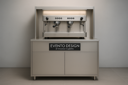TAVOLO INOX AISI 304 PER MACCHINA CAFFÈ - 2 VANI A GIORNO CON TRAMOGGIA BATTIFILTRO E CASSETTO BATTIFILTRO - CM. 100X70X110H