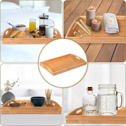 Serviertablett aus Bambusholz mit Griffen für Frühstück im Bett Kaffee 37 x 26 cm