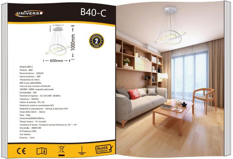 Deckenleuchte Kreise Hängeleuchte LED Höhenverstellbar 48W 3000K/Warmweiß