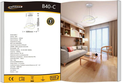 Deckenleuchte Kreise Hängeleuchte LED Höhenverstellbar 48W 3000K/Warmweiß