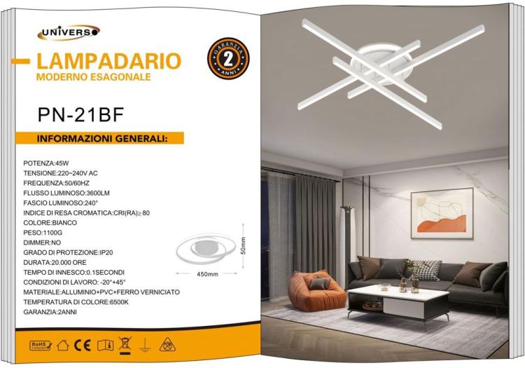 Moderne LED-Deckenleuchte 45 Watt Lampe Kronleuchter Decke Kaltweiß 6500K