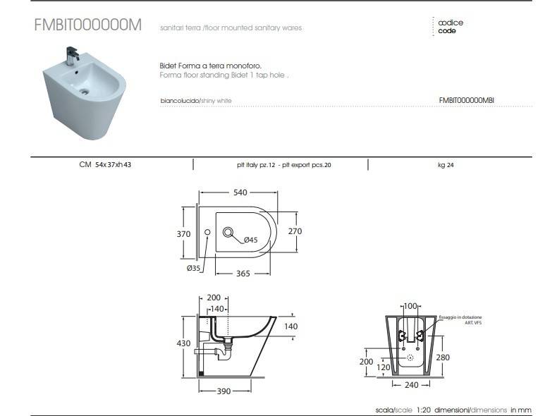 Bidet Filomuro Modello Forma in Ceramica Bianca Lucida