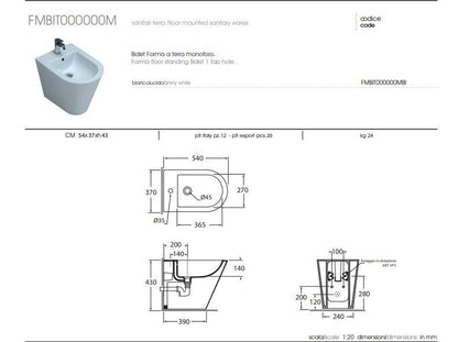 Bidet Filomuro Modello Forma in Ceramica Bianca Lucida
