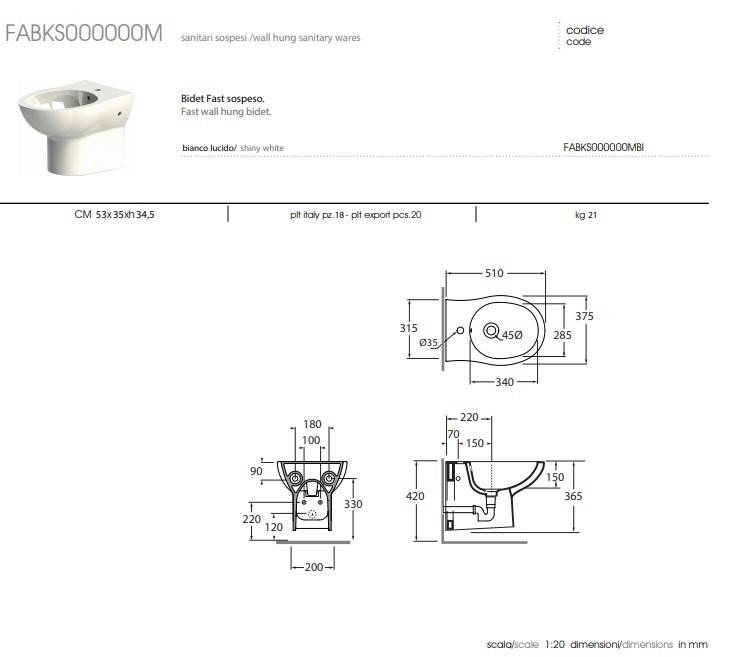 Bidet Sospeso Modello Fast in Ceramica Bianca Lucida
