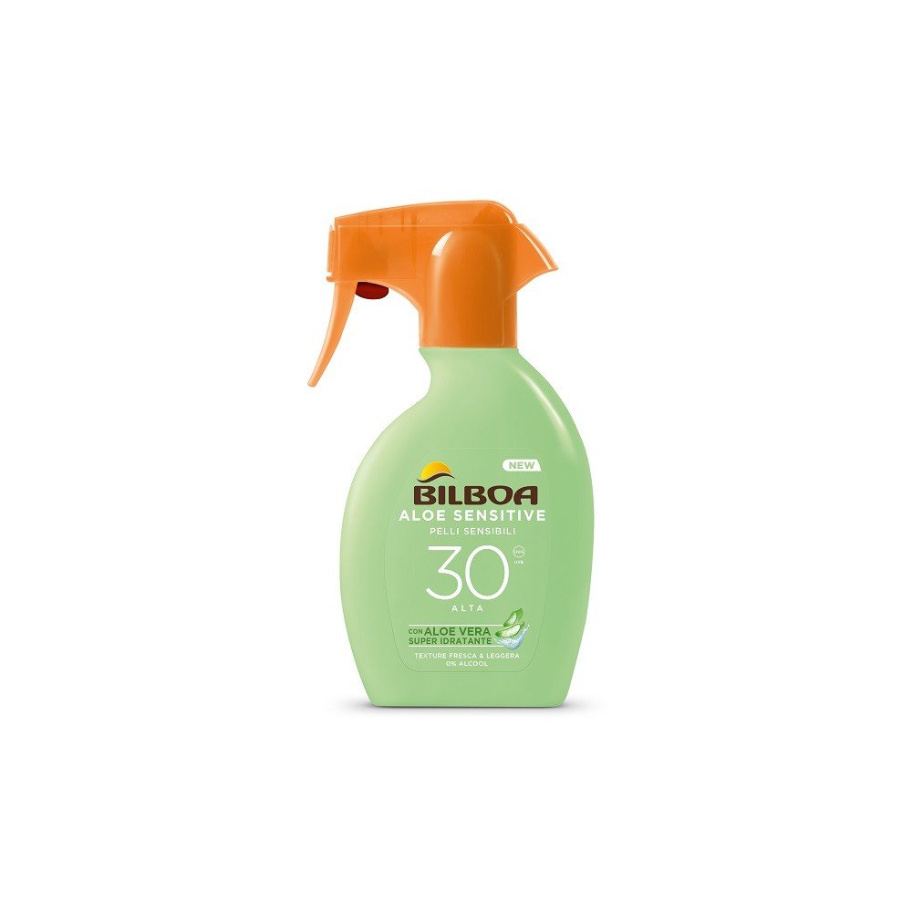 Bilboa Aloe Trigger Solare 250ml – Spray Solare Protezione Alta Aloe Vera SPF30 SPF50+