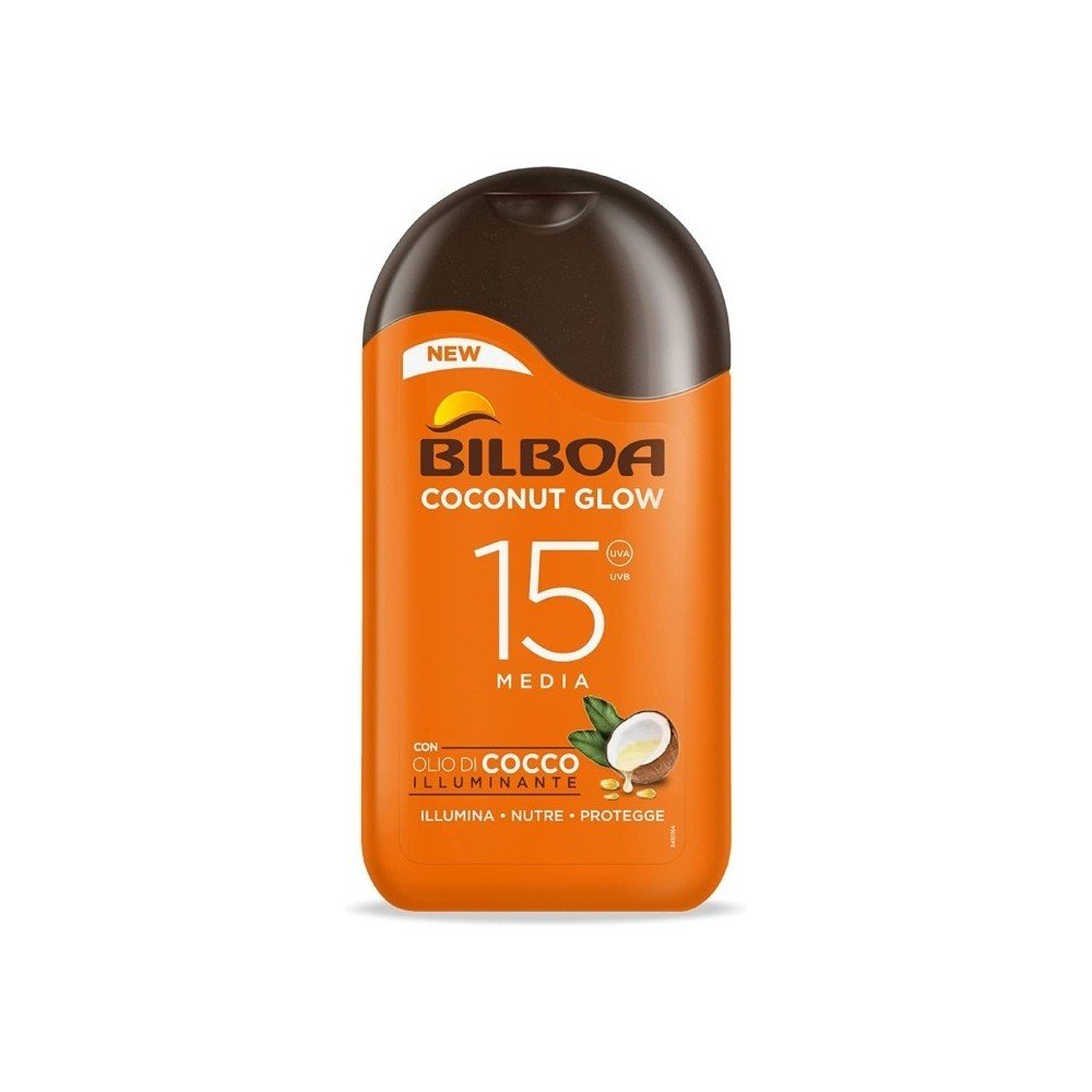 Bilboa Coconut Glow Latte Solare 200ml – Latte Solare Idratante Olio di Cocco Effetto Glow SPF15 SPF20 SPF30