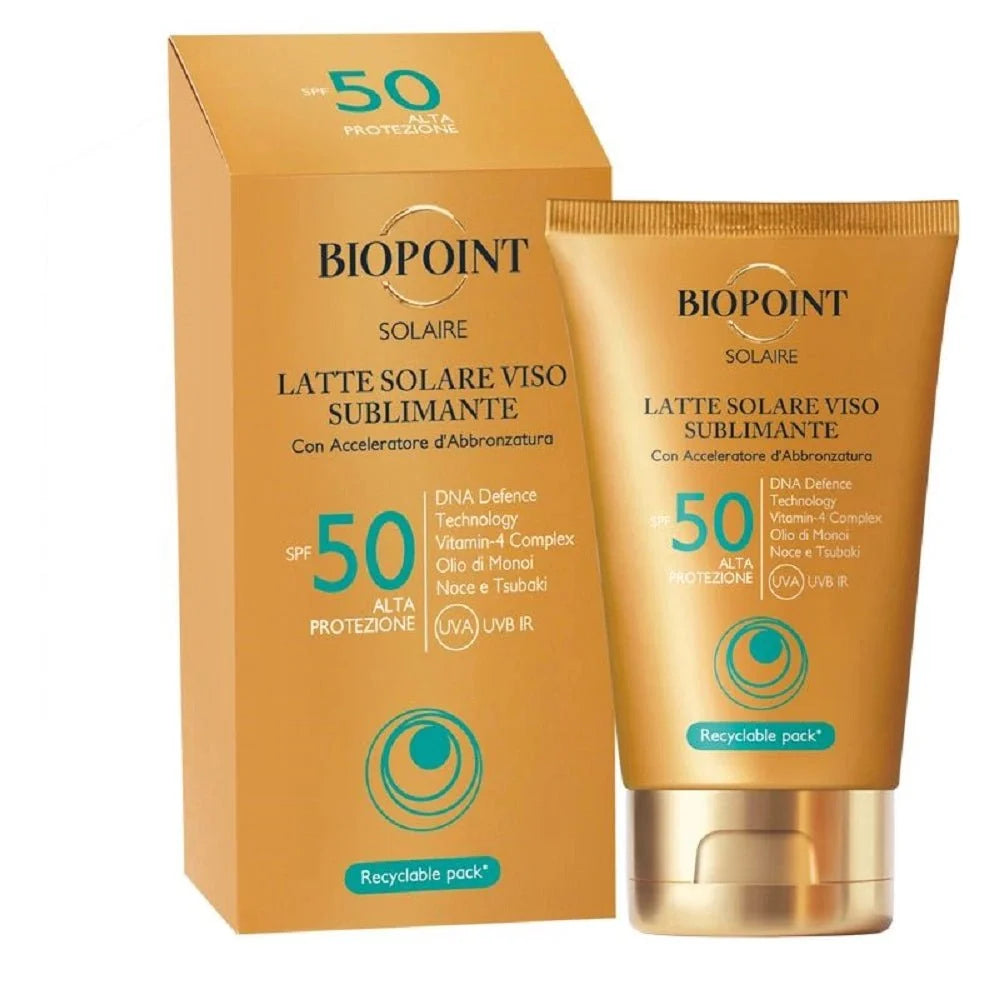 Biopoint Latte Solare Viso Sublimante SPF50 50ml – Protezione Alta e Luminosità Naturale