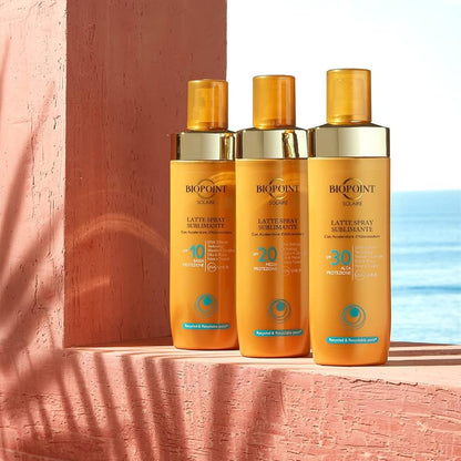 Biopoint Latte Spray Sublimante 250ml – Protezione Solare SPF 20 e SPF 30 Effetto Luminoso