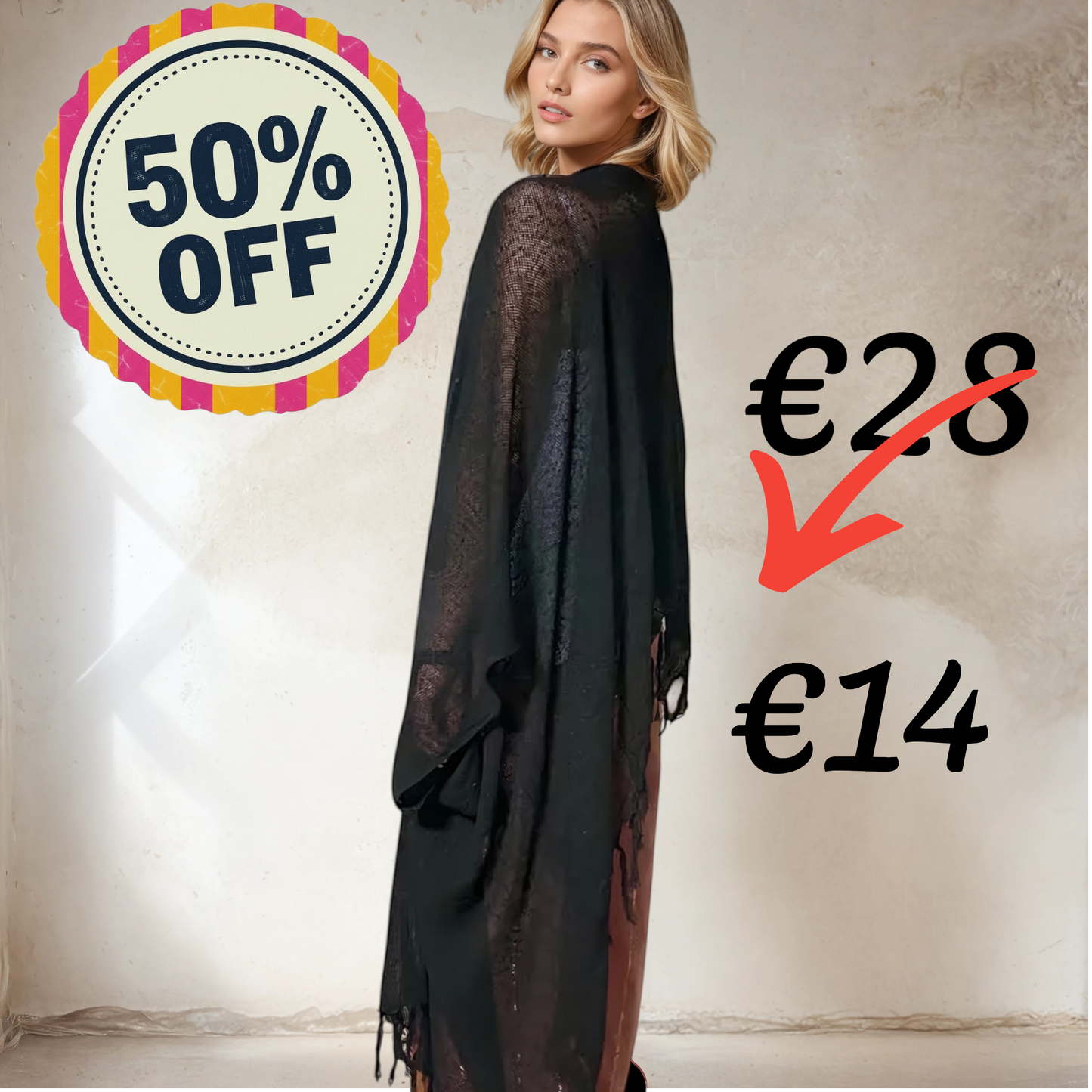Langes Kaftankleid aus Rohbaumwolle 🌱 Schwarz