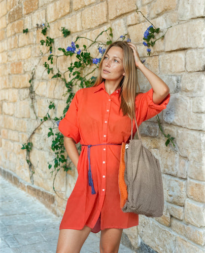 Camicia Mare & Città con cintura in cordoncino + nappine ★ Arancione