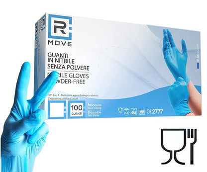 100 Guanti Monouso In Nitrile Blu Senza Polvere/Lattice Uso Medico E Alimenti S