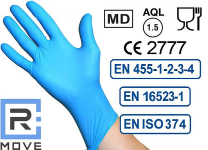 100 Guanti Monouso In Nitrile Blu Senza Polvere/Lattice Uso Medico E Alimenti XL