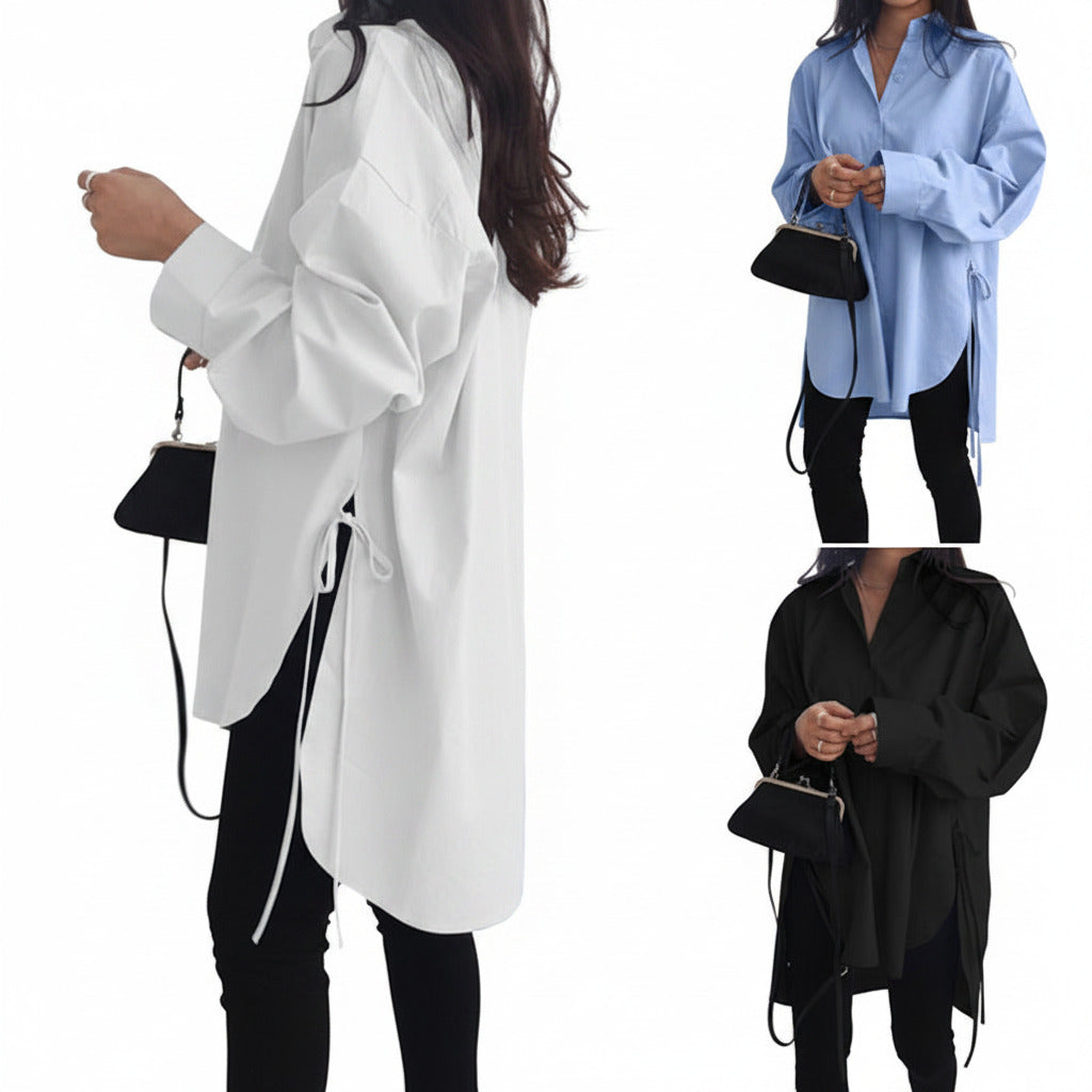 Camicia Donna Oversize Asimmetrica con Lacci Elegante Casual