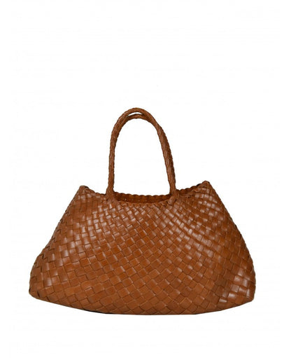 Elegant Woven Leather Handbag — Long Handles