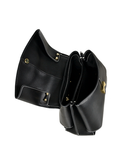 Minimal Leather Top-Handle Bag with Wide Strap
