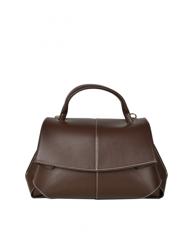 Minimal Leather Top-Handle Bag with Wide Strap
