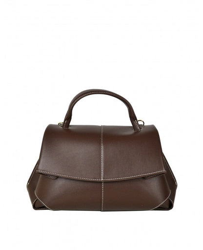 Minimal Leather Top-Handle Bag with Wide Strap
