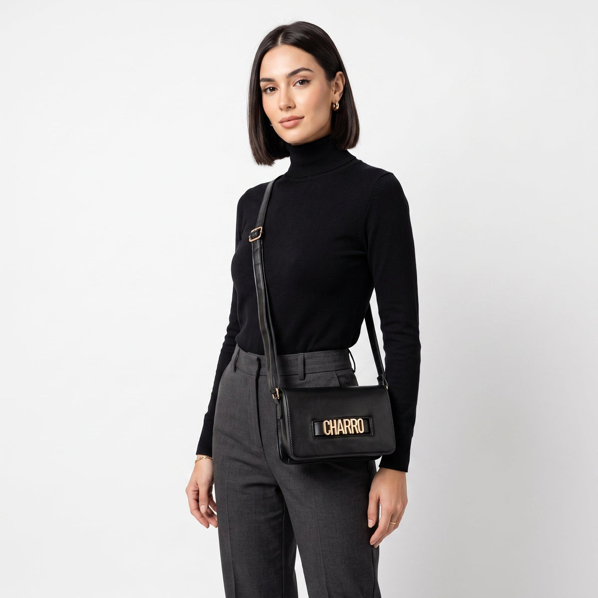Charro Shoulder Bag with Gold Metal Logo