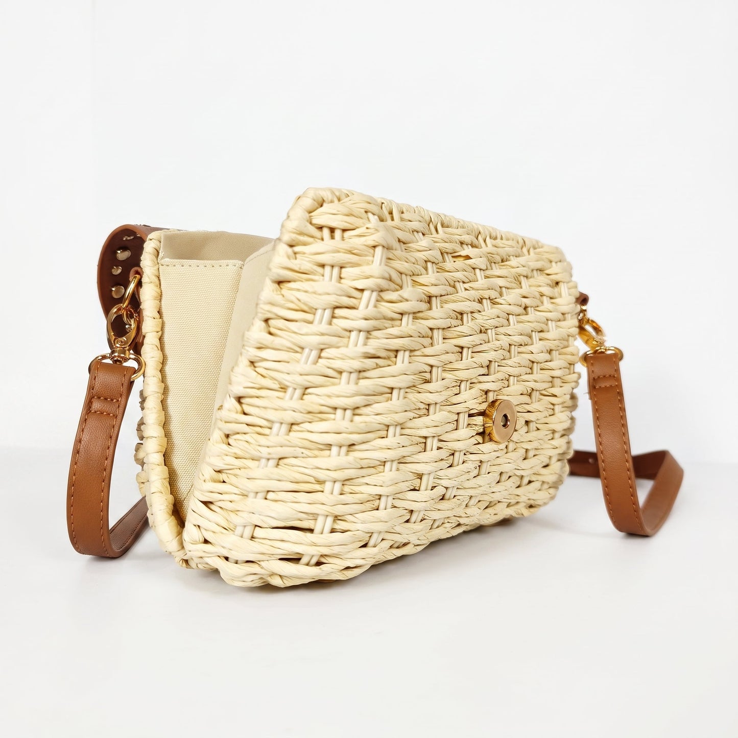 Stile Donna Bags - Borsa a Tracolla in Rafia con Patta