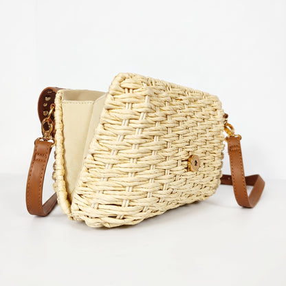 Stile Donna Bags - Borsa a Tracolla in Rafia con Patta