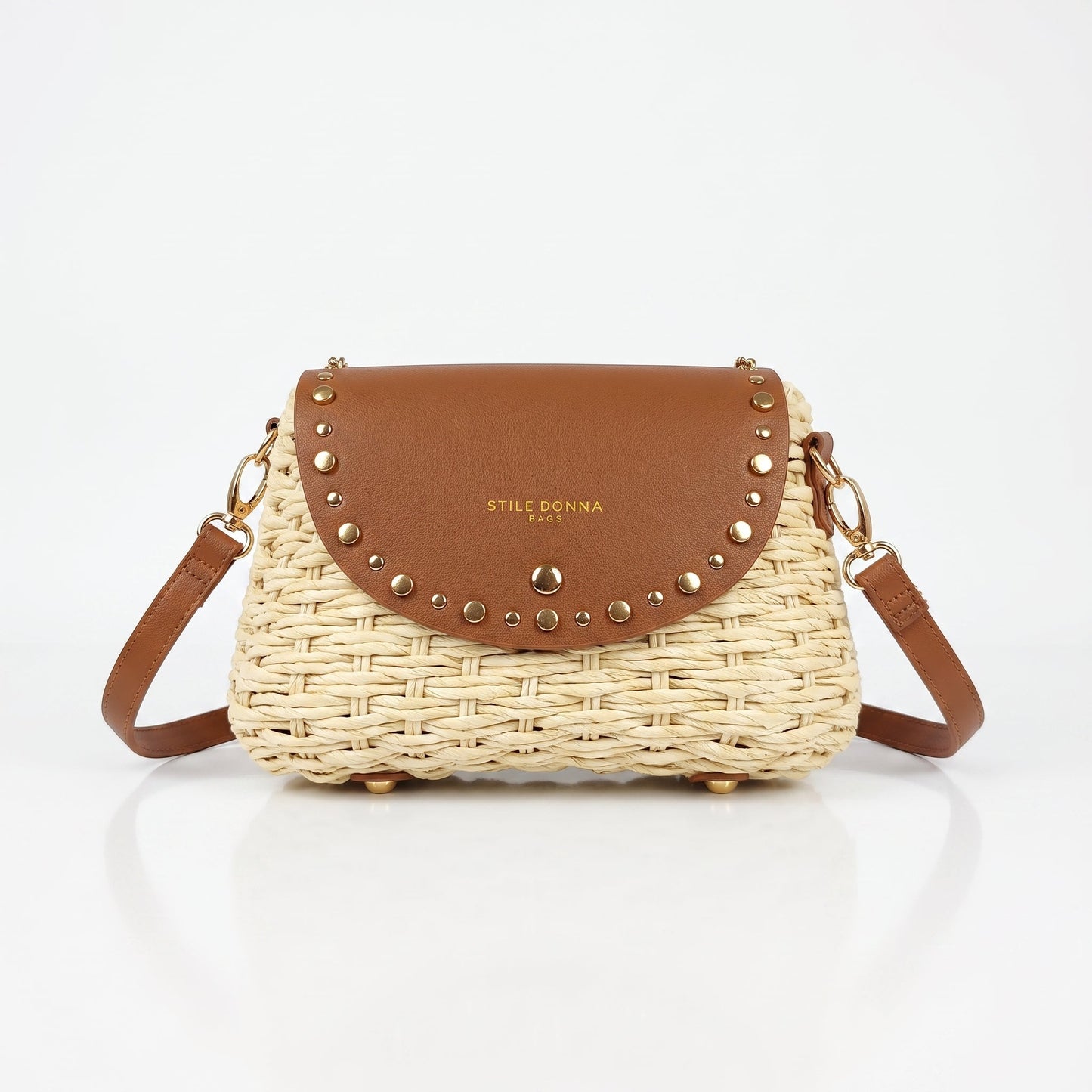 Stile Donna Bags - Borsa a Tracolla in Rafia con Patta