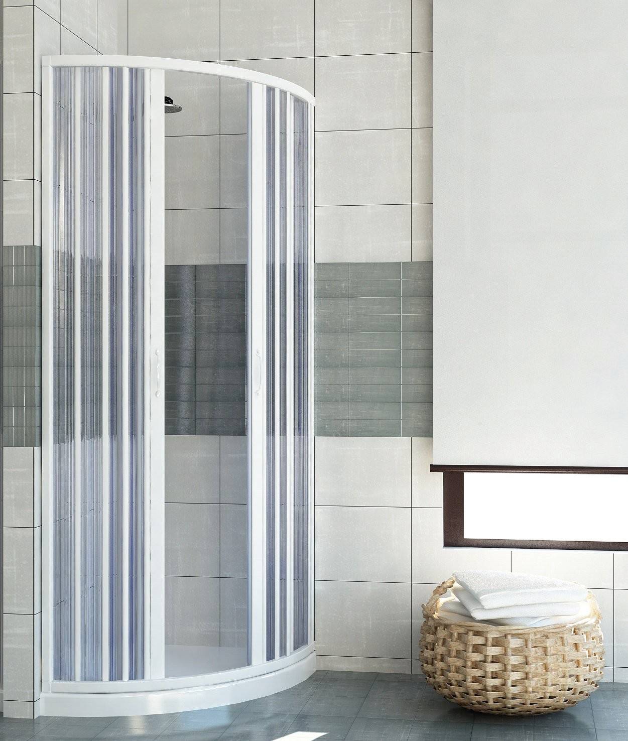 Box doccia semicircolare Giove 80x80 cm in PVC a soffietto centrale — angolo, Made in Italy