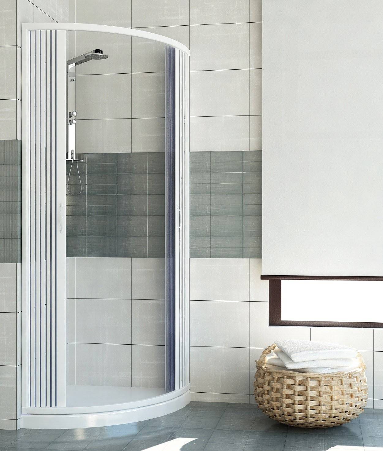 Box doccia semicircolare Giove 80x80 cm in PVC a soffietto centrale — angolo, Made in Italy