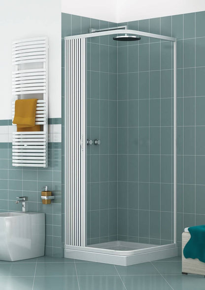 Luna corner shower enclosure 80x80 cm in PVC with side folding opening — practical and spacious, Made in Italy