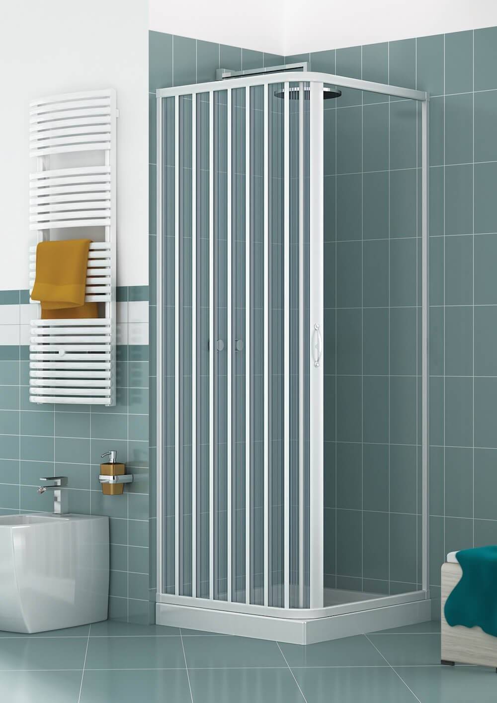 Luna rectangular shower enclosure 90x100 cm in folding PVC — extra space, Made in Italy
